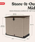 Outdoor Resin Horizontal Storage Cabinet For Trash Cans And Garden Tools, Weather-Resistant 30 Cu Ft Capacity With Lockable Easy Lift Lid