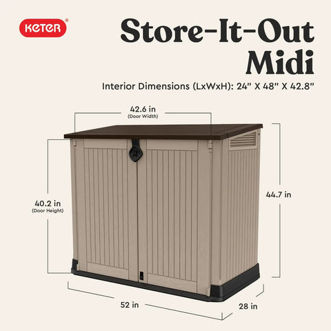 Outdoor Resin Horizontal Storage Cabinet For Trash Cans And Garden Tools, Weather-Resistant 30 Cu Ft Capacity With Lockable Easy Lift Lid
