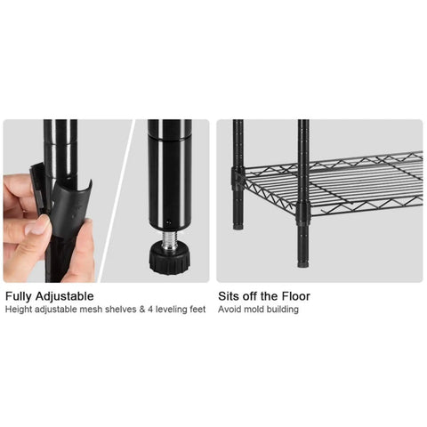 Built Like A Tank Triple Shelf Wire Rack With Sliding Height Adjustments Heavy Load Steel Storage Organizer For Garage Workloads Kitchen Storage And Home Tasks Black Finish adjustable shelves and levelers for stability