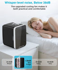 Black 10L Portable Mini Fridge For Dorm, Office And Desk Use near sleeping person with whisper-level noise below 38dB.
