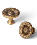 Six Pack Antique Brass Cabinet Knobs With Vintage Floral Drawer Pulls And Sunburst Design For Kitchen Cabinets Dresser Wardrobe And Vanity Hardware Solid Zinc Alloy Retro Flower Pulls