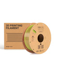 Premium Silk PLA 3D Printer Filament 1.75Mm 2.2 Pound Spool shown with packaging, featuring smooth dual color shift in green.