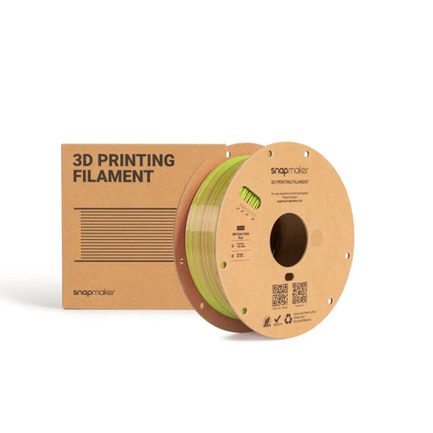 Premium Silk PLA 3D Printer Filament 1.75Mm 2.2 Pound Spool shown with packaging, featuring smooth dual color shift in green.
