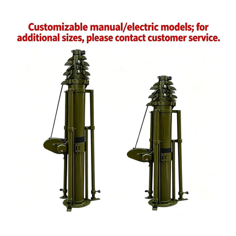 Two views of Heavy Duty Hand Crank Telescopic Mast Four Meter Aluminum Pole in green, ideal for outdoor broadcast lighting setups.