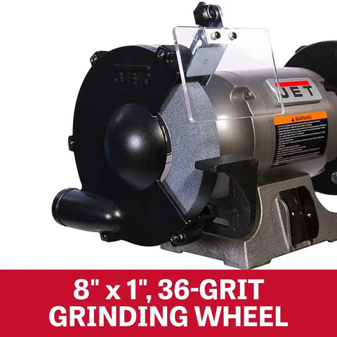 8-Inch Bench Grinder With Wire Wheel And Aluminum Oxide Wheel, 3450 RPM, 1 HP, 115V 1-Phase, Includes 36-Grit Wheel, Crimped Wire Wheel, Cast Iron Guards With Dust Chutes, Enclosed Pre-Lubricated Bearings, Adjustable Spark Guards, UL Listed