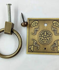 Chinese Style Antique Brass Ring Pull Handle Set For Cabinets And Wardrobes 60mm Square Brass Hardware with 25mm screws classic style