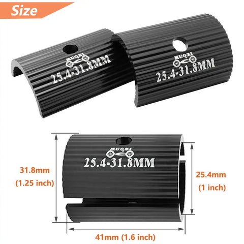 Heavy Duty Aluminum Bike Handlebar Shim 25.4 To 31.8 Mm Reducer Spacer Kit showing size and wavy design