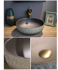 USZWBY Vessel Sinks Wash Basin Ceramic Art Table Retro Wash Basin Bathroom Wash Basin Round Home Bathroom Sink with gold accent