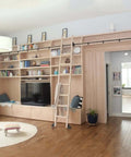 Heavy Duty Sliding Barn Door Hardware Kit Adjustable From Three Point Three Feet To Twenty Feet with ladder in modern living room