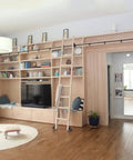 Rolling Ladder Hardware Kit With Floor Wheels And Track System For Libraries And Garages 10 Ft Track Length Easy Install Fits Ladders From 3 To 20 Ft Heavy Duty Forged Iron Waterproof And Rust Resistant Ladder Not Included installed in a living room library