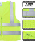 High Viz ANSI Class 2 Safety Vest No Pocket Neon Yellow Large For Men And Women Reflective Polyester Vest For Roadside Work