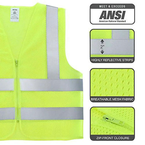 High Viz ANSI Class 2 Safety Vest No Pocket Neon Yellow Large For Men And Women Reflective Polyester Vest For Roadside Work