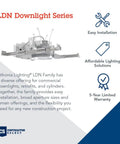 6 Inch New Construction LED Downlight With Non-IC Housing, 2000 Lumen, 3500K Warm White, 0-10V Dimming, Easy Install