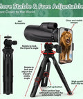 Ultra High Power 80x100 Monocular For Adults With Tripod And Smartphone Bracket, BAK4 Prism And FMC Lens, Crystal Clear Long Range Viewing For Bird Watching, Outdoor Adventures In Black, tripod view
