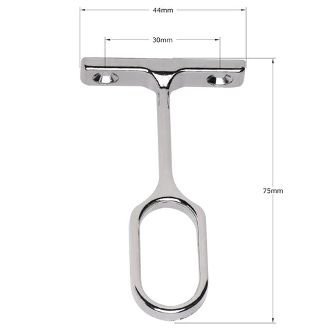 Hella Sturdy Closet Rod Center Supports, 3 Pack Chrome Oval Brackets, detailed view of a chrome bracket measuring 75mm x 44mm.