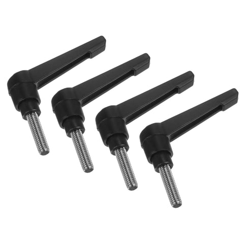 Set Of Four Clamping Lever Handles M6 X 20mm 304 Stainless Steel Threaded Male Stud Adjustable Locking Quick Release Black