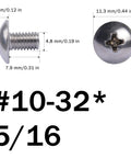 Heavy Duty 10 32 X 5 16 Inch Pan Head Machine Screws And 304 Stainless Steel Washers showing dimensions and features.
