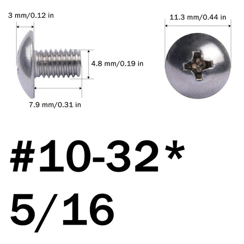 Heavy Duty 10 32 X 5 16 Inch Pan Head Machine Screws And 304 Stainless Steel Washers showing dimensions and features.