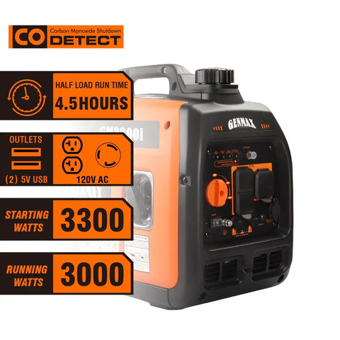 Portable 3300 Watt Inverter Generator For Home Backup And Camping Ultra Quiet Gas Engine EPA Compliant Eco Mode Lightweight Design GM3300i