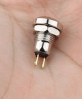 Waterproof Momentary Push Button Switch 8mm Mini Metal Button With Golden Feet Self Reset 1NO DC 36V 2A Micro Round Button For Doorbell Power Start Durable Silver Body Pack Of 5, side view