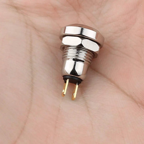 Waterproof Momentary Push Button Switch 8mm Mini Metal Button With Golden Feet Self Reset 1NO DC 36V 2A Micro Round Button For Doorbell Power Start Durable Silver Body Pack Of 5, side view