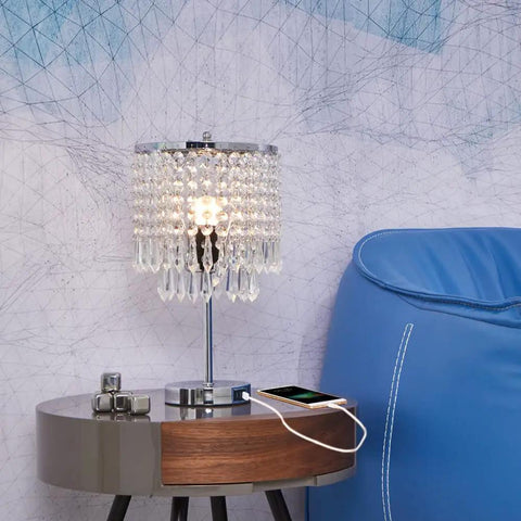 Crystal Table Lamp With Touch Control And USB Ports 3 Way Dimmable Glam Desk Light In Silver Finish For Bedroom Or Living Room Perfect Modern Accent Lighting For Girls Room on a nightstand