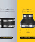 Joinerjetly magnetic dust-collection fittings: two rubber couplers (4in and 4in-to-2.5in) with metal hose clamps.