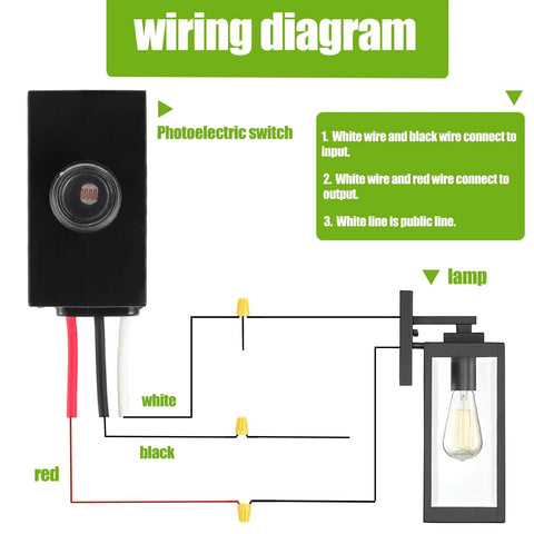 Wiring diagram for Dusk To Dawn Outdoor Lighting Sensor With Photoelectric Switch Photocell For Hardwired Post Lights 120 277V.