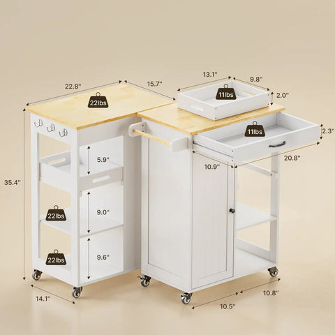 Smooth Rolling Kitchen Island Cart With Solid Wood Counter And Ample Storage Cabinet Featuring Removable Tray Heavy Duty Rolling Cart For Tight Kitchens And Apartments Pretty Darn Spacious