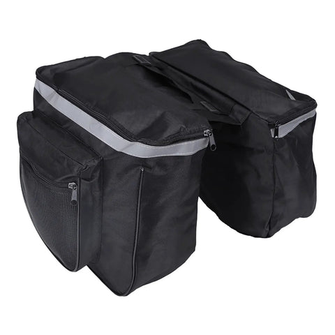 25L Bike Rack Bag For Rear Carrier Double Pannier Trunk Storage With Side Pockets Mountain Road Ready Tote For Adults Ideal For Groceries And Tools For Everyday Commutes, black with reflective strip and carry handle