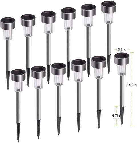 Outdoor Solar Pathway Lights 12 Pack Stainless Steel Waterproof LED Landscape Lighting For Yard Patio Walkway Garden Lawn Cool White