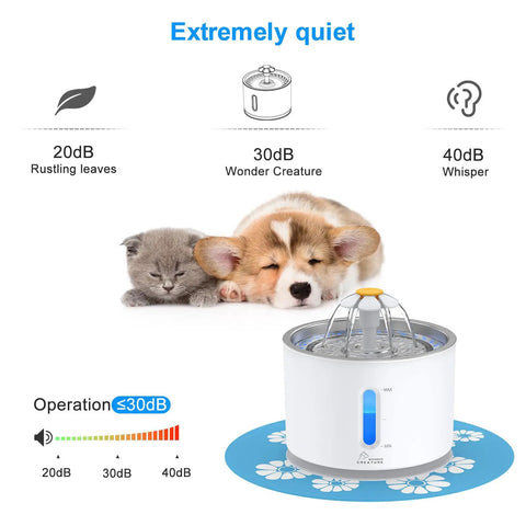 Stainless Steel Cat Water Fountain 81oz With Water Level Window And LED Shortage Alert BPA Free Pet Fountain For Cats And Dogs, quiet operation.