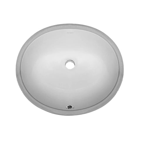 Isabella Plus 16 Inch Oval Undermount Basin With Overflow And Rear Center Drain White - Top view of ceramic sink