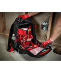 Badass Low Profile Backpack With Twenty Two Pockets And Heavy Load Bearing Harness For Tradesmen Ballistic Canvas Build, open with tools.