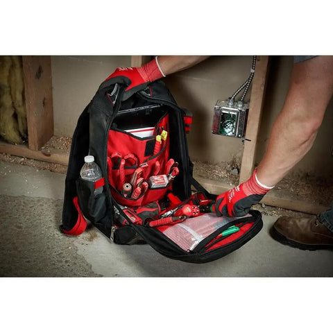Badass Low Profile Backpack With Twenty Two Pockets And Heavy Load Bearing Harness For Tradesmen Ballistic Canvas Build, open with tools.