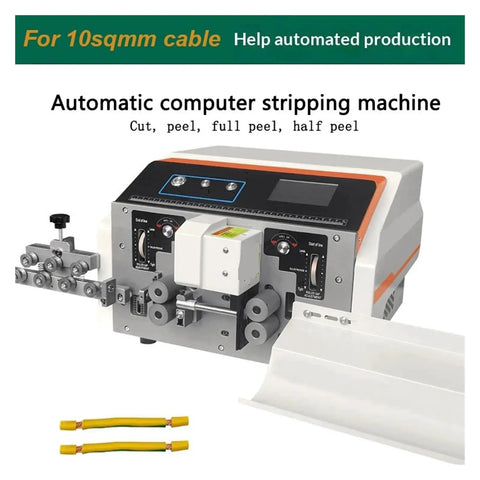 Automatic electric stripper and cutter machine for 10sqmm cable, features LCD display and precision controls.
