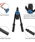 Super Handy Hand Rivet Nut Tool With Long Levers And Quick Swap Heads Plus A Full 110 Piece Kit Of Metric Rivets From M3 To M12 for garage repairs