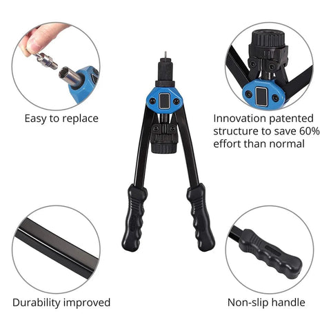 Super Handy Hand Rivet Nut Tool With Long Levers And Quick Swap Heads Plus A Full 110 Piece Kit Of Metric Rivets From M3 To M12 for garage repairs