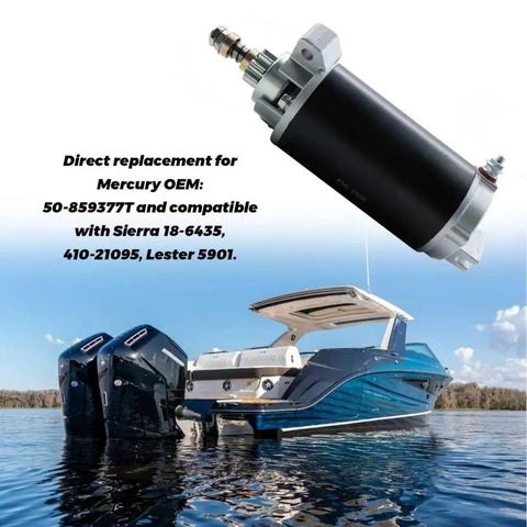 Starter Motor For Mercury Mariner Outboard 40 HP 50 HP 60 HP 4 Stroke with boat on water background