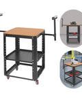 Built Like A Tank Rolling Workstand Holds 550 Pounds with adjustable height, sturdy steel frame, and smooth gliding wheels.
