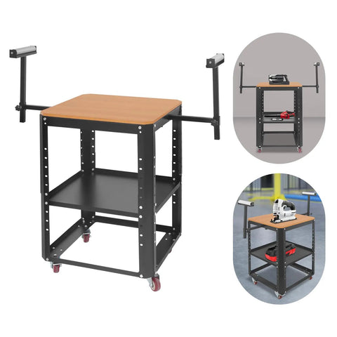 Built Like A Tank Rolling Workstand Holds 550 Pounds with adjustable height, sturdy steel frame, and smooth gliding wheels.
