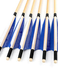 31 Inch Wooden Archery Arrows For Longbow And Recurve, Turkey Feather Fletched 5 Inch Feathers, Blue 6 Pack, Indonesian White Wood Shafts