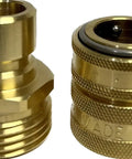 Solid Brass Garden Hose Quick Connector Made In The USA Heavy Duty Quick Connect Fitting For Five Eighths Inch And Three Quarter Inch Hoses Durable Anti Leak Easy On Off Corrosion Resistant Hose Adapter For Outdoor Watering