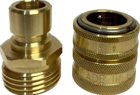 Solid Brass Garden Hose Quick Connector Made In The USA Heavy Duty Quick Connect Fitting For Five Eighths Inch And Three Quarter Inch Hoses Durable Anti Leak Easy On Off Corrosion Resistant Hose Adapter For Outdoor Watering