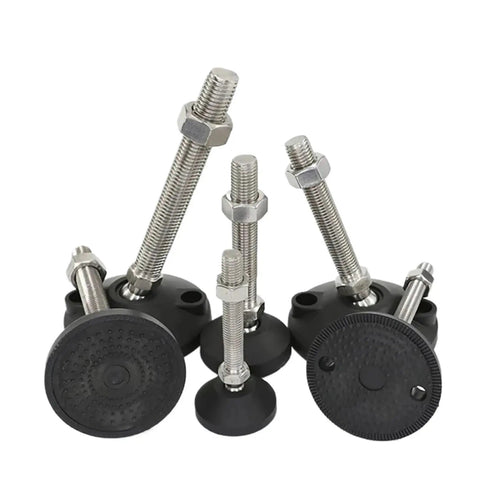 Rock Solid Adjustable Furniture Leveling Feet With Swivel Base And Articulating Design For Wobble Free Support M8 Through M20 Threads red carbon steel and nylon padding