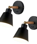 Black Wood Style Wall Sconces Set of 2 for Bedroom Hallway and Living Room Reading Lamps Hard Wired E26 Bulb Compatible Bulbs Not Included Nordic Modern Sconce Lighting Two Pack