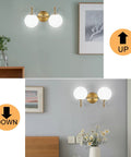 Modern Bathroom Vanity Light Fixtures With Two Lights Brushed Brass Finish And Milk White Globe Glass Shade Wall Bar Sconce Lighting Over Mirror