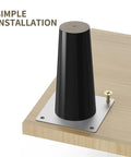 Black Wooden Tapered Furniture Legs With Screw Fittings, 4 Piece Set, Adjustable 6 To 20 Cm Height shown on wooden surface