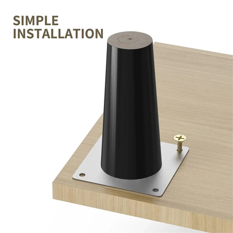 Black Wooden Tapered Furniture Legs With Screw Fittings, 4 Piece Set, Adjustable 6 To 20 Cm Height shown on wooden surface