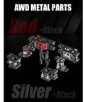 AWD metal parts for Voron and Trident 3D printers, red and silver CNC machined components, precision engineered upgrades.